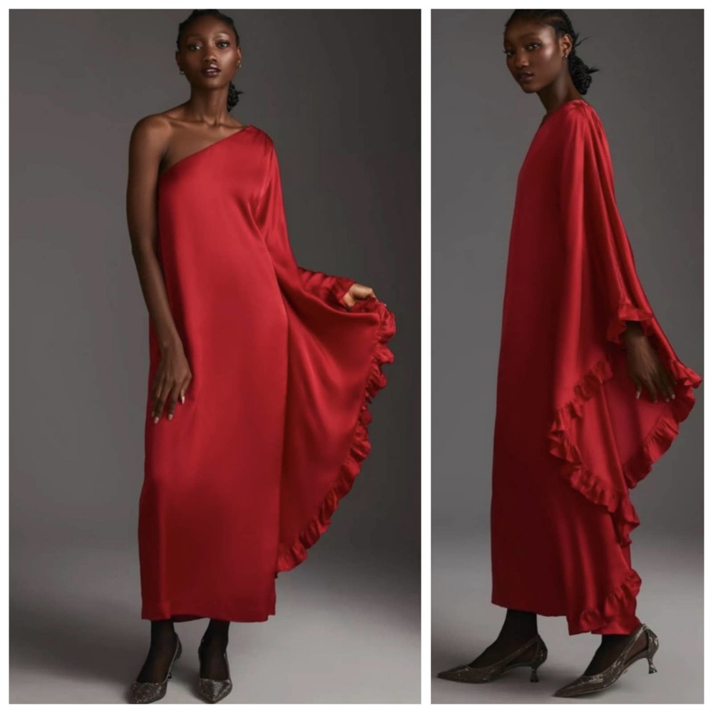 Anthropologie Hutch One-Shoulder Ruffled Maxi Dress Extra Small